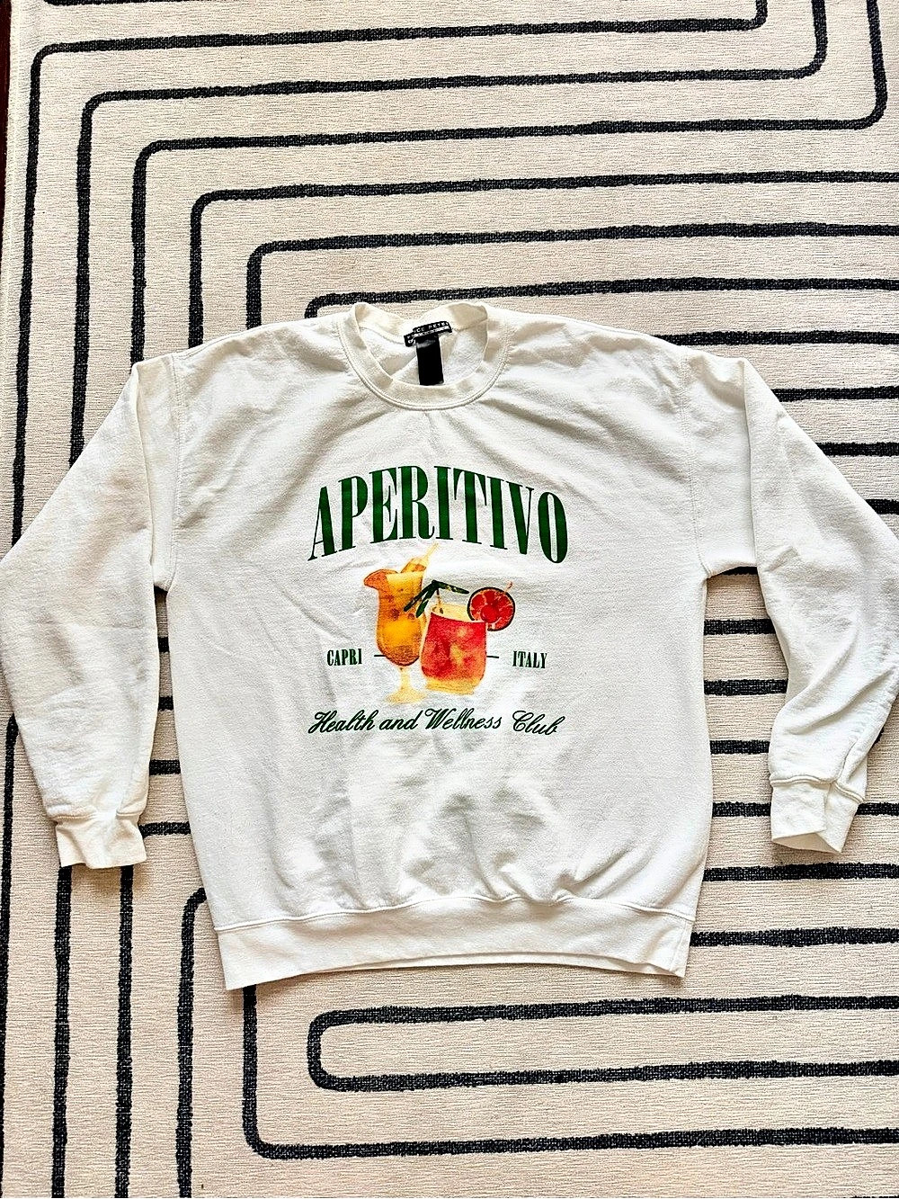 Aperitivo Health & Wellness Club Graphic Sweatshirt in White Like New